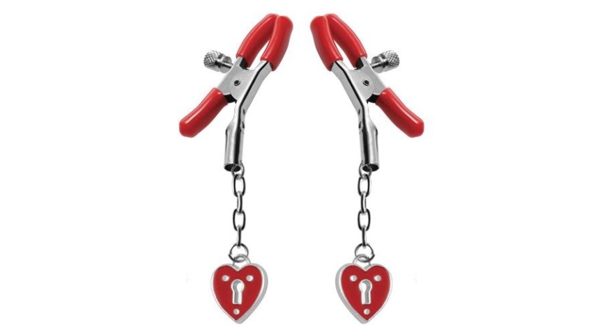 Kolíčky na bradavky XR Brands Crimson Tied Heart Padlock