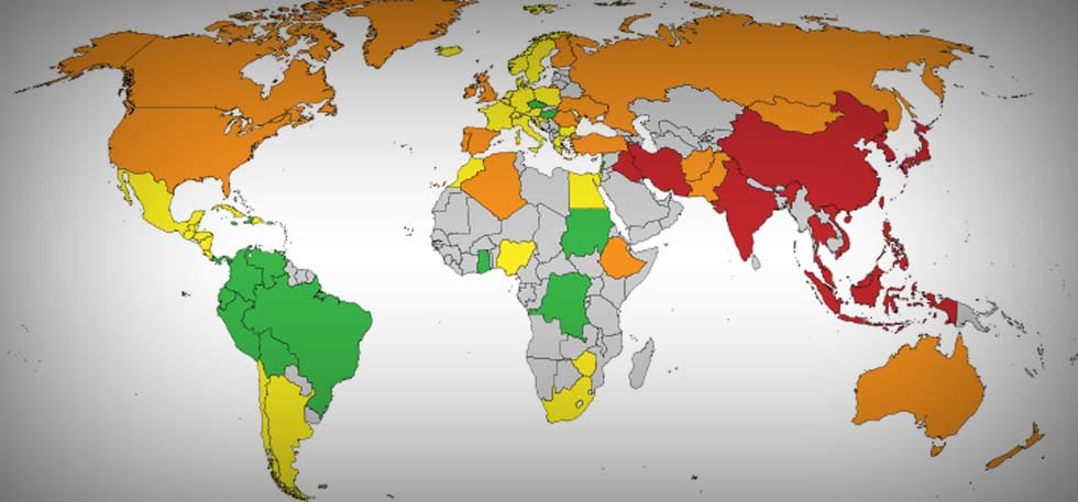 Průměrná velikost penisu ve světě - mapa